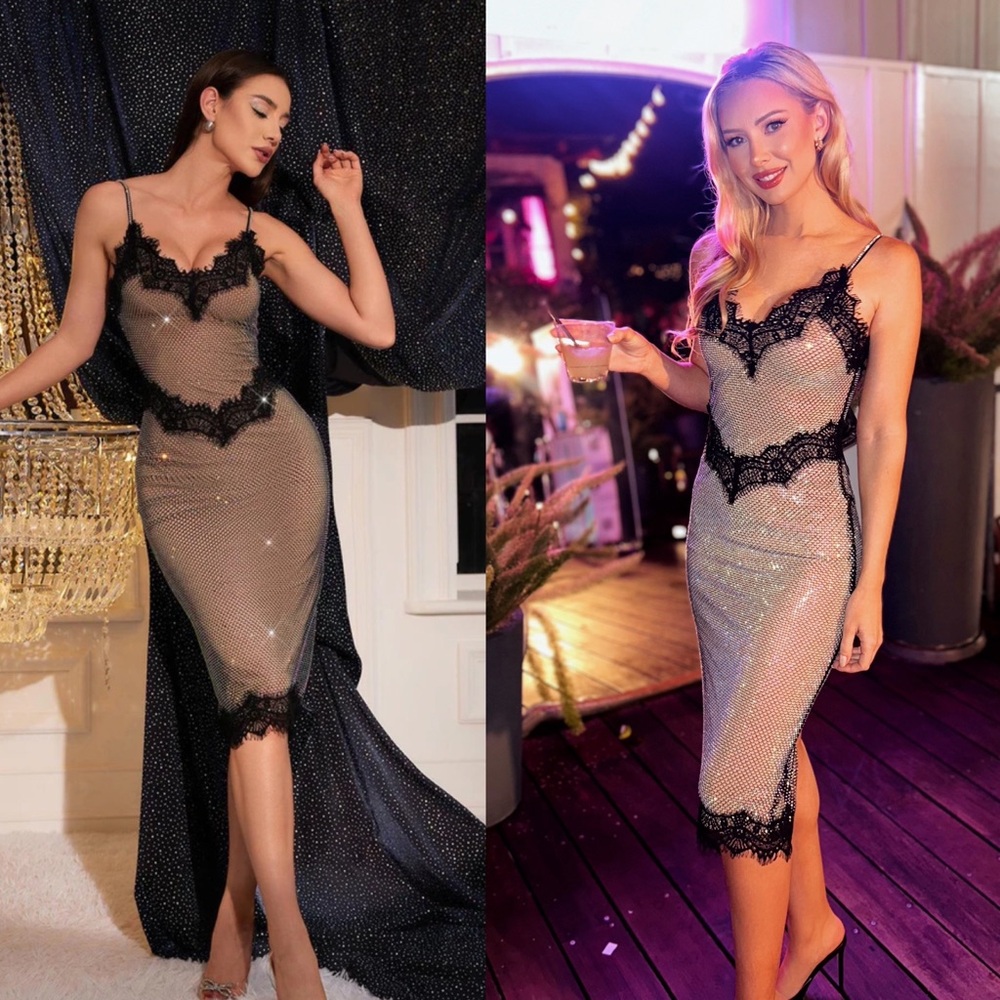 Lace Hollow Diamond Midi Dress